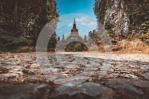 Beautiful landscape of old temple at Khao Na Nai Luang Dharma Park Surat Thani Thailand