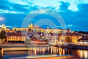 The beautiful landscape of the old town and the Hradcany Prague Castle with St. Vitus Cathedral and St. George church in Prague