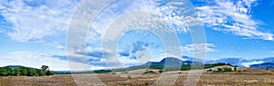 Beautiful landscape panorama with fleecy clouds photo