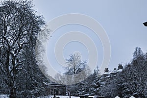 Beautiful landscape photo of the park covered in snow in Harrogate