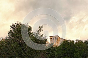 Beautiful landscape photo of Temple of Athena Nike. Dedicated to the goddess Athena Nike. Built around 420 BC.