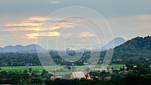 Beautiful landscape photos of trees, fields and mountains in Chiang Rai in the evening, Northern Thailand