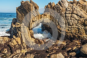 Beautiful landscape, picturesque coast of Monterey, view of the Kissing Rock, Pacific Grove, Monterey, California, USA.