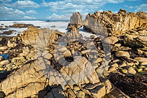 Beautiful landscape, picturesque coast of Monterey, view of the Kissing Rock, Pacific Grove, Monterey, California, USA