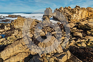 Beautiful landscape, picturesque coast of Monterey, view of the Kissing Rock, Pacific Grove, Monterey, California, USA.