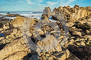 Beautiful landscape, picturesque coast of Monterey, view of the Kissing Rock, Pacific Grove, Monterey, California, USA