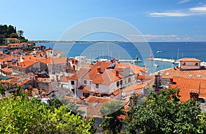 Beautiful landscape of Piran town in a sunny day