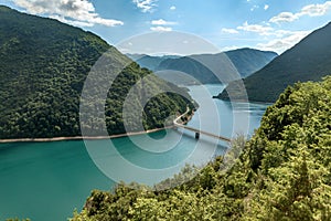 Beautiful landscape of Piva river Canyon and Piva lake, Montenegro