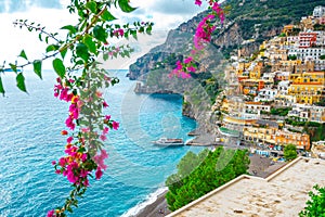 Beautiful Landscape with Positano town at famous amalfi coast, Italy