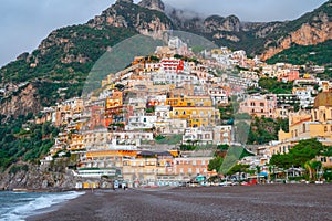 Beautiful Landscape with Positano town at famous amalfi coast, Italy