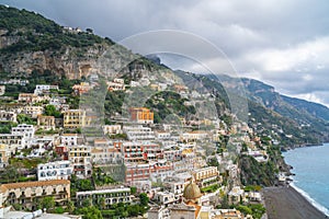 Beautiful Landscape with Positano town at famous amalfi coast, Italy