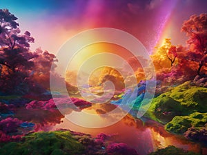 beautiful landscape in rainbow colors