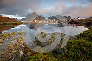 Beautiful landscape from Reine fishing village, Lofoten Islands, Norway