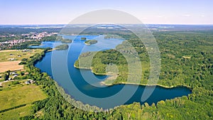 Beautiful landscape with the river in the countryside. summer. view from the drone Barlinek,