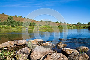 Beautiful landscape with river. Fishing in a rural location