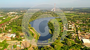 Beautiful landscape, rivers, ponds, reservoirsVideo from above.