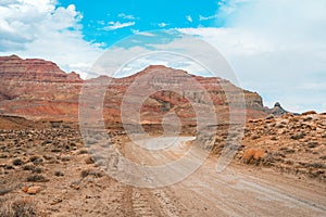 Beautiful landscape with road and rocky landscape in Utah, view in Alstrom Point, USA