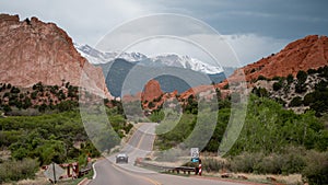 Beautiful landscape of rocks and trees of the Garden of the Gods in Colorado Springs, USA.