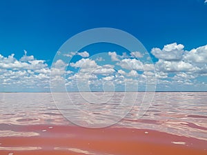 beautiful landscape of salt lake with rose water and blue sky