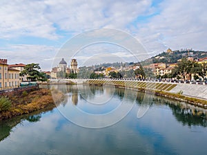 Beautiful landscape of the San Giorgio in Braida at the shore in Verona