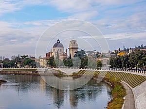 Beautiful landscape of the San Giorgio in Braida at the shore in Verona