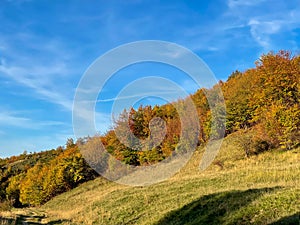 Beautiful landscape in a Saxon village, Floresti, Sibiu county on the hills of Transylvania