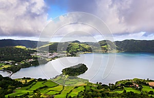 Beautiful landscape sceneries in Azores Portugal. Tropical nature in Sao Miguel Island, Azores.