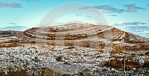 Beautiful landscape scenery at Burren National Park wit Mullaghmore mountain in county Clare, Ireland