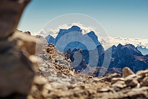 Beautiful landscape scenery of italien dolomites, rifugio lagazuoi, cortina dÂ´ampezzo, passo falzarego