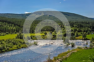 Beautiful landscape and scenery of Norway, green scenery of hills and mountain