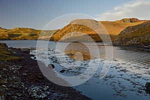 Beautiful landscape scenery with reflection on Shetland Islands