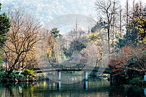 The beautiful landscape scenery of Xihu West Lake and pavilion in autumn at Hangzhou CHINA