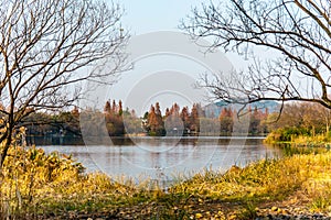 The beautiful landscape scenery of Xihu West Lake and pavilion in autumn at Hangzhou CHINA