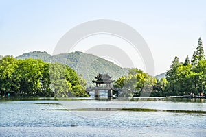 The beautiful landscape scenery of Xihu West Lake and pavilion in Hangzhou CHINA