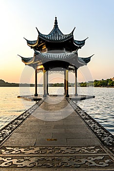 The beautiful landscape scenery of Xihu West Lake and pavilion in Hangzhou CHINA