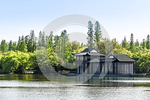 The beautiful landscape scenery of Xihu West Lake and pavilion in Hangzhou CHINA