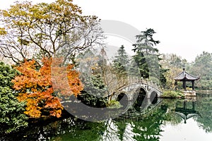 The beautiful landscape scenery of Xihu West Lake and pavilion in Winter at Hangzhou CHINA