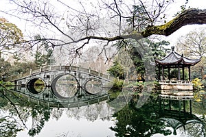 The beautiful landscape scenery of Xihu West Lake and pavilion in Winter at Hangzhou CHINA