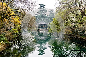 The beautiful landscape scenery of Xihu West Lake and pavilion in Winter at Hangzhou CHINA