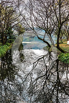 The beautiful landscape scenery of Xihu West Lake and pavilion in Winter at Hangzhou CHINA