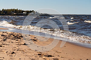 Beautiful landscape of sea waves on the shores of a sandy beach. Wallpaper design