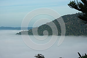 The beautiful landscape of the sea of â€‹â€‹fog and the sky in the morning. Selectable focus. Khao Kho Point Viewpoint, Phetchabun