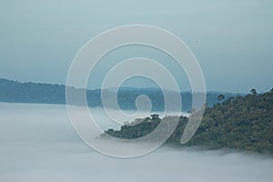 The beautiful landscape of the sea of â€‹â€‹fog and the sky in the morning. Selectable focus. Khao Kho Point Viewpoint, Phetchabun