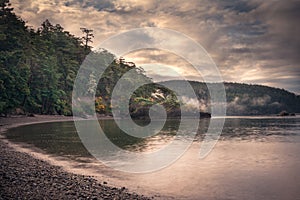 Beautiful landscape seen from Deception Pass in Washington State on a stormy evening