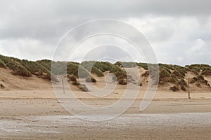 A beautiful landscape shot of the sand dunes at Formby Beach in Liverpool, Merseyside.