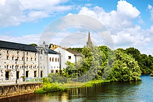 Beautiful landscape in Sligo, Ireland with river and colorful houses