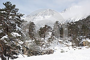 Beautiful landscape of the snowy mountain in Hautes-Pyrenees