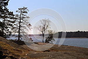 Beautiful Landscape from Southern Finland: Baltic Sea, Blue Sky, Rocks and Trees