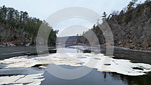 Beautiful landscape of the St. Croix River at Interstate State Park on a winter morning in Taylors Falls, Minnesota USA.