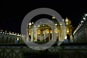 Beautiful landscape of St. Peter`s Basilica in the night